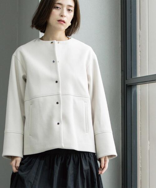 セール】ウールライクメルトンノーカラーコート【洗濯機洗い可】（ノー