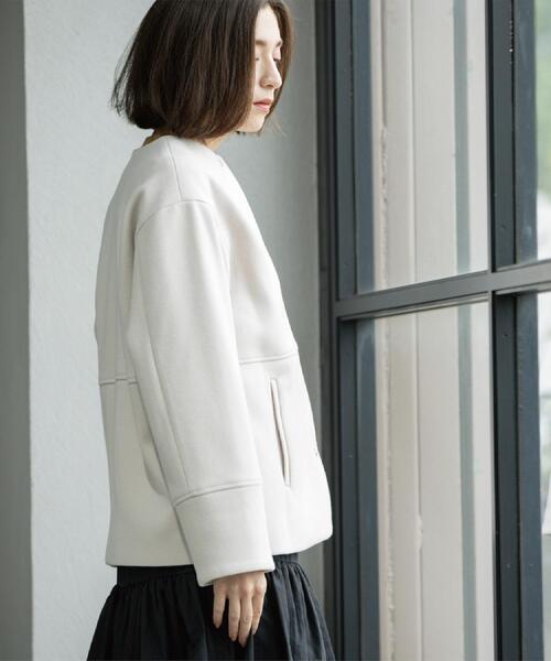 セール】ウールライクメルトンノーカラーコート【洗濯機洗い可】（ノー