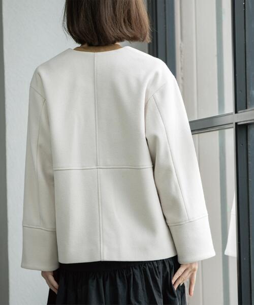 セール】ウールライクメルトンノーカラーコート【洗濯機洗い可】（ノー