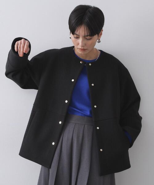 ウールライクメルトンノーカラーコート【洗濯機洗い可】（ノーカラー