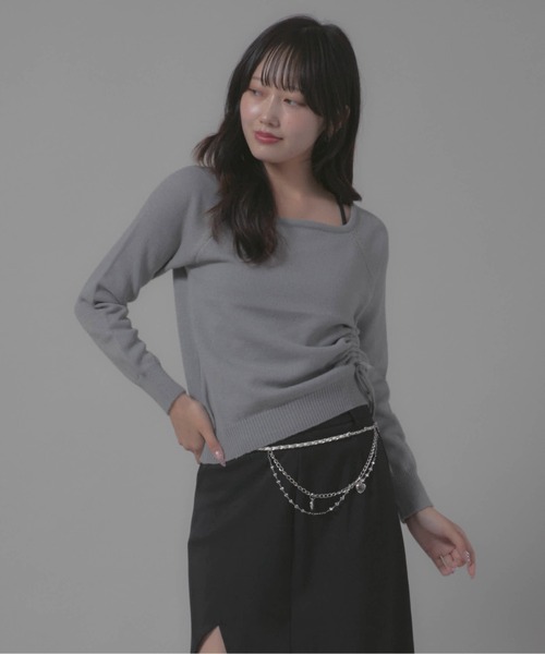 Chick(チック)の「Gathered Design Knit/ギャザーデザインニット(ニット/セーター・レディース・ホワイト/グレー/ブラック・FREE)」の1枚目の写真