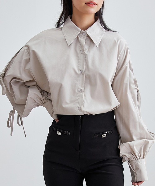 Lace Ladies（レースレディース）の「配リボン ソリッドカラー 前開き ボタン ブラウス（シャツ/ブラウス・レディース・ホワイト/ブラック/ブルー/グレー・S/FREE）」の3枚目の写真