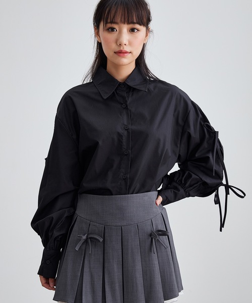 Lace Ladies（レースレディース）の「配リボン ソリッドカラー 前開き ボタン ブラウス（シャツ/ブラウス・レディース・ホワイト/ブラック/ブルー/グレー・S/FREE）」の5枚目の写真
