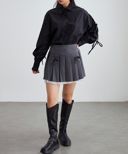Lace Ladies（レースレディース）の「配リボン ソリッドカラー 前開き ボタン ブラウス（シャツ/ブラウス・レディース・ホワイト/ブラック/ブルー/グレー・S/FREE）」の6枚目の写真