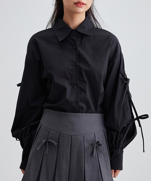 Lace Ladies（レースレディース）の「配リボン ソリッドカラー 前開き ボタン ブラウス（シャツ/ブラウス・レディース・ホワイト/ブラック/ブルー/グレー・S/FREE）」の7枚目の写真