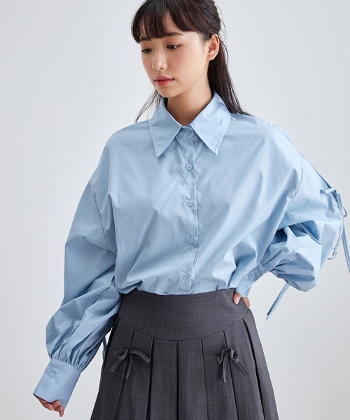 Lace Ladies（レースレディース）の「配リボン ソリッドカラー 前開き ボタン ブラウス（シャツ/ブラウス・レディース・ホワイト/ブラック/ブルー/グレー・S/FREE）」の12枚目の写真