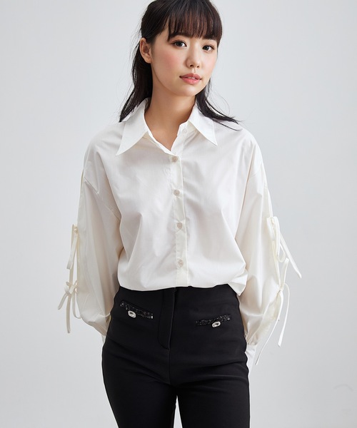Lace Ladies（レースレディース）の「配リボン ソリッドカラー 前開き ボタン ブラウス（シャツ/ブラウス・レディース・ホワイト/ブラック/ブルー/グレー・S/FREE）」の20枚目の写真