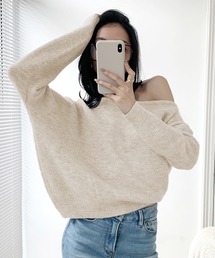 Songe（ソンジュ）の「ワンショルダーアシンメトリーデザインニットトップス（ニット/セーター）」