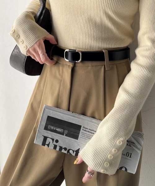 classicalelf（クラシカルエルフ）の「上質レザーでスタイリングを格上げ◎牛床革ピンレススクエアーバックルレザーベルト（ベルト・レディース・ブラウン系1/ブラウン系2/ブラック系2/ブラック系1・ONE SIZE）」の15枚目の写真