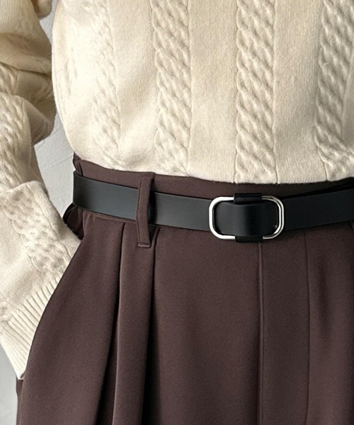 classicalelf（クラシカルエルフ）の「上質レザーでスタイリングを格上げ◎牛床革ピンレススクエアーバックルレザーベルト（ベルト・レディース・ブラウン系1/ブラウン系2/ブラック系2/ブラック系1・ONE SIZE）」の9枚目の写真