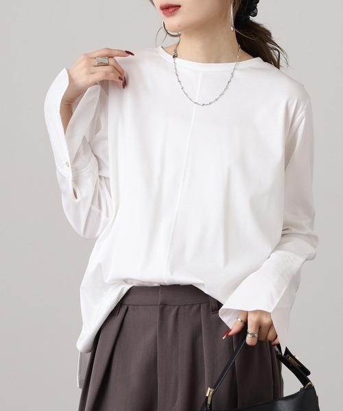 hunch(ハンチ)の「hunch デザインカフスロンT(Tシャツ/カットソー・レディース・ブラック/オフホワイト・FREE)」の7枚目の写真