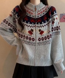 Sibra | ノルディック柄ジップニットカーディガン｜ふんわり柔らか、冬の主役に◎(カーディガン/ボレロ)