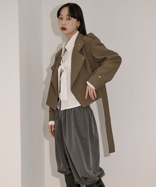 Ezick（エジック）の「mulchway jacket トレンチショートジャケット（トレンチコート・レディース・ブラック/グレー/ブラウン/カーキ・FREE）」の11枚目の写真