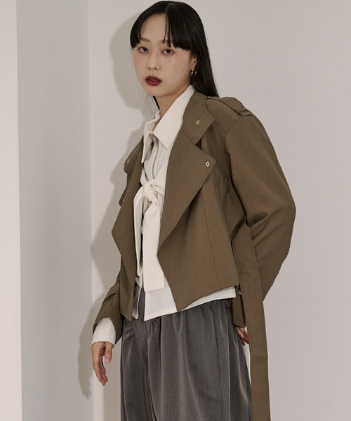 Ezick（エジック）の「mulchway jacket トレンチショートジャケット（トレンチコート・レディース・ブラック/グレー/ブラウン/カーキ・FREE）」の16枚目の写真