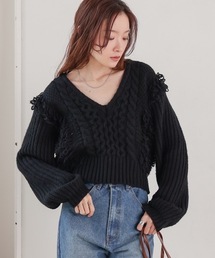 Bab（バブ）の「ﾌﾘﾝｼﾞﾊﾞﾙｷｰﾆｯﾄﾄｯﾌﾟｽ（ニット/セーター・レディース）」