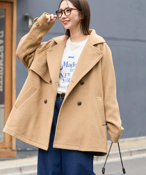 FREAK'S STORE（フリークスストア）の「限定展開　ウール トレンチ ショート コート（トレンチコート・レディース・グレー/ブラック/ベージュ/ネイビー・ﾌﾘ-）」の3枚目の写真