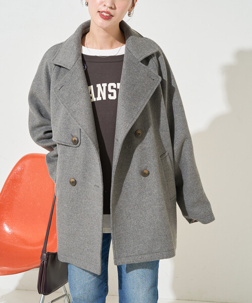 FREAK'S STORE（フリークスストア）の「限定展開　ウール トレンチ ショート コート（トレンチコート・レディース・グレー/ブラック/ベージュ/ネイビー・ﾌﾘ-）」の5枚目の写真