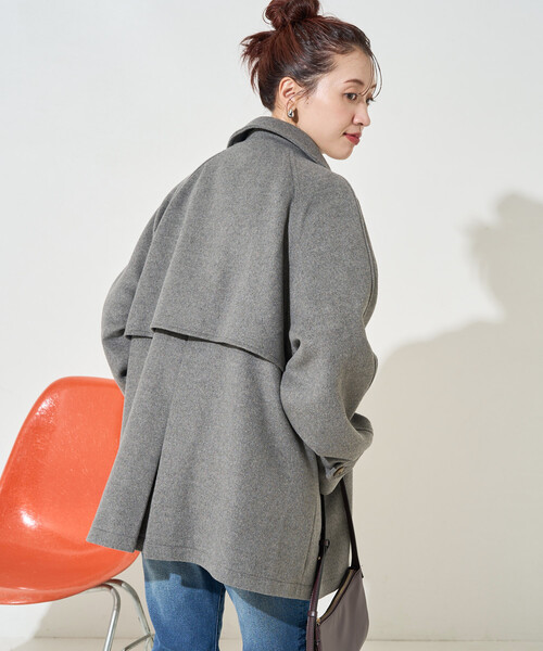 FREAK'S STORE（フリークスストア）の「限定展開　ウール トレンチ ショート コート（トレンチコート・レディース・グレー/ブラック/ベージュ/ネイビー・ﾌﾘ-）」の6枚目の写真