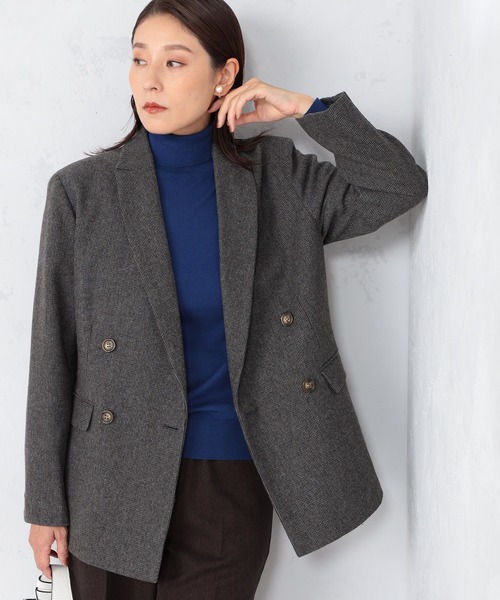 GALLORIA（ギャローリア）の「セットアップで着られる　ツイードダブルブレストジャケット（テーラードジャケット・レディース・グレー/ライトブラウン・S/M/L/LL）」の2枚目の写真