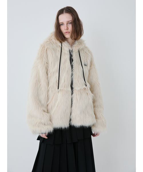 セール】Long Fur Hoodie Blouson/ロングファーフーディーブルゾン