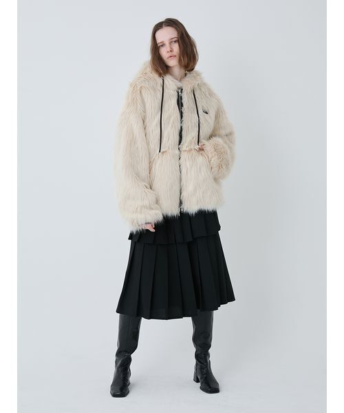 セール】Long Fur Hoodie Blouson/ロングファーフーディーブルゾン