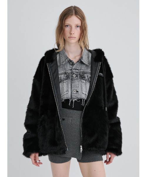 セール】Long Fur Hoodie Blouson/ロングファーフーディーブルゾン