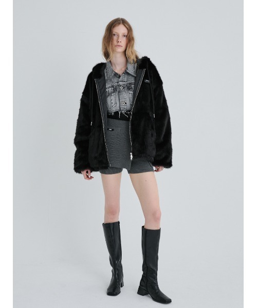 セール】Long Fur Hoodie Blouson/ロングファーフーディーブルゾン