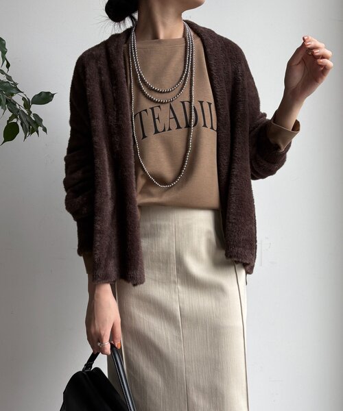 DouDou（ドゥドゥ）の「フェザーヤーンカーディガン（カーディガン/ボレロ・レディース・ブラウン/ライトグレー/モカ・FREE）」の3枚目の写真