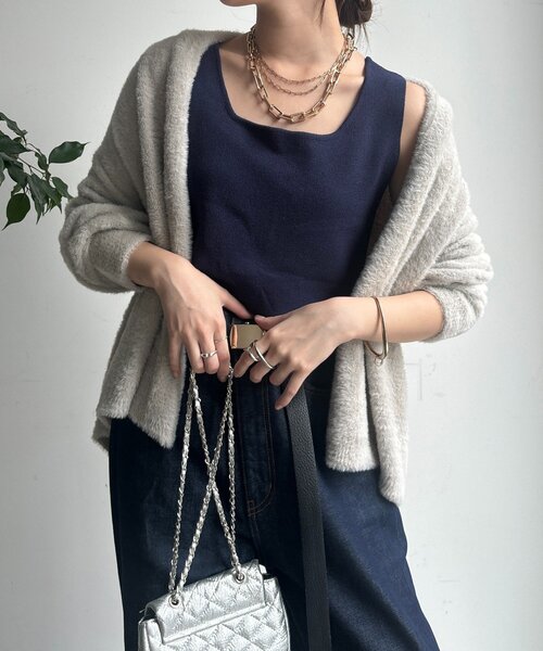 DouDou（ドゥドゥ）の「フェザーヤーンカーディガン（カーディガン/ボレロ・レディース・ブラウン/ライトグレー/モカ・FREE）」の2枚目の写真