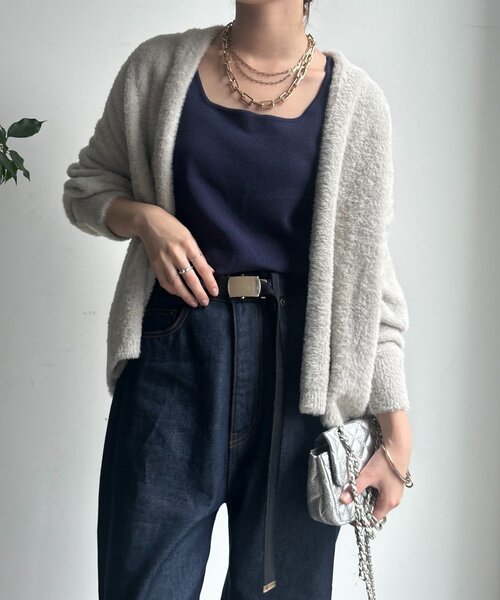 DouDou（ドゥドゥ）の「フェザーヤーンカーディガン（カーディガン/ボレロ・レディース・ブラウン/ライトグレー/モカ・FREE）」の5枚目の写真