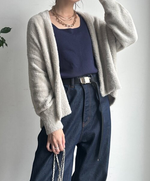 DouDou（ドゥドゥ）の「フェザーヤーンカーディガン（カーディガン/ボレロ・レディース・ブラウン/ライトグレー/モカ・FREE）」の6枚目の写真