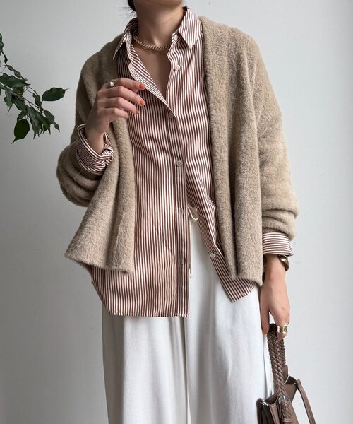 DouDou（ドゥドゥ）の「フェザーヤーンカーディガン（カーディガン/ボレロ・レディース・ブラウン/ライトグレー/モカ・FREE）」の19枚目の写真