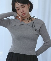ニット 長袖 リブニット トップス プルオーバー ビッグカラー 秋 冬