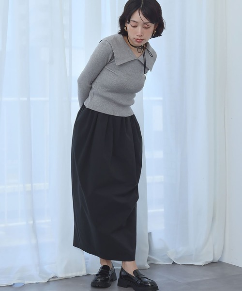 Ampirula(アンピルーラ)の「ニット 長袖 リブニット トップス プルオーバー ビッグカラー 秋 冬(ニット/セーター・レディース・ボルドー/ホワイト×ブラック/ブラック/グレー・FREE)」の9枚目の写真