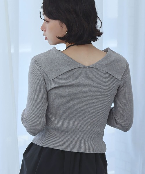 Ampirula(アンピルーラ)の「ニット 長袖 リブニット トップス プルオーバー ビッグカラー 秋 冬(ニット/セーター・レディース・ボルドー/ホワイト×ブラック/ブラック/グレー・FREE)」の12枚目の写真