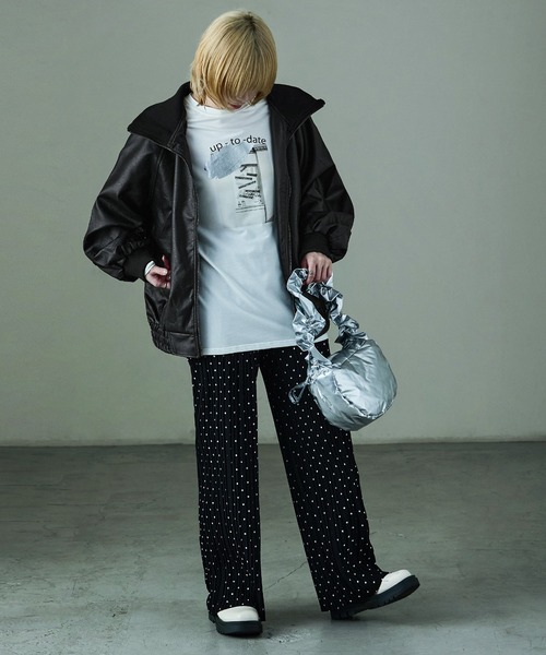 Fashion Letter(ファッションレター)の「オーバーサイズ スタンドカラー フェイクレザーブルゾン ユニセックス ドロップショルダー(ブルゾン・レディース・ブラウン/ブラック・M)」の8枚目の写真