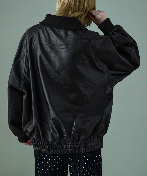 Fashion Letter(ファッションレター)の「オーバーサイズ スタンドカラー フェイクレザーブルゾン ユニセックス ドロップショルダー(ブルゾン・レディース・ブラウン/ブラック・M)」の10枚目の写真