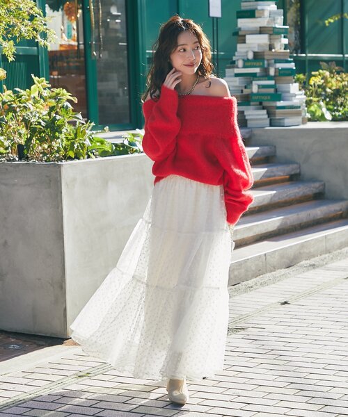 La boutique BonBon(ラブティックボンボン)の「【今すぐお届け!・最強モテニット】オフショルシャギーニット(ニット/セーター・レディース・グレー/ピンク/サックスブルー/レッド・FREE)」の17枚目の写真