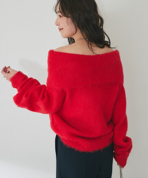 La boutique BonBon(ラブティックボンボン)の「【今すぐお届け!・最強モテニット】オフショルシャギーニット(ニット/セーター・レディース・グレー/ピンク/サックスブルー/レッド・FREE)」の21枚目の写真