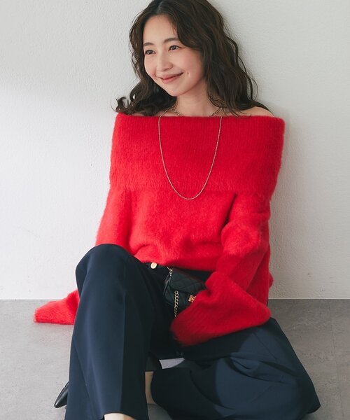 La boutique BonBon(ラブティックボンボン)の「【今すぐお届け!・最強モテニット】オフショルシャギーニット(ニット/セーター・レディース・グレー/ピンク/サックスブルー/レッド・FREE)」の22枚目の写真
