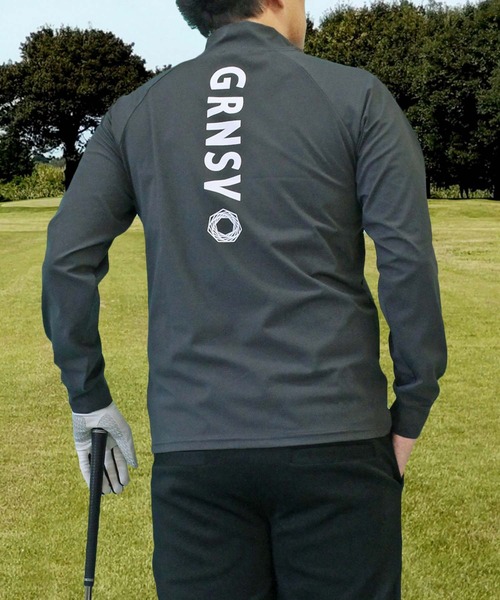 セール】ハーフジップポロシャツ ゴルフウェア 長袖 バックプリント