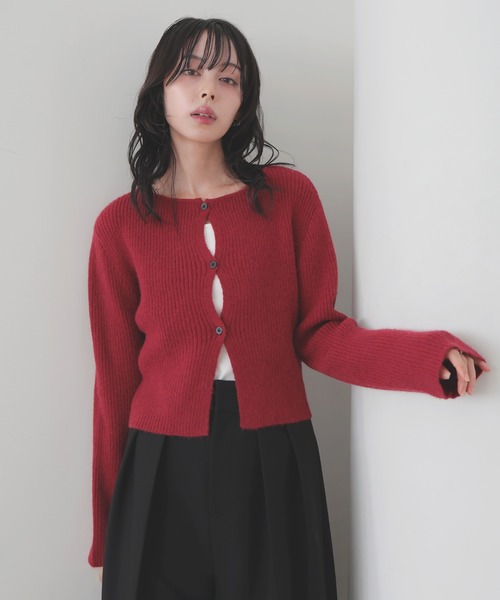 LIAN（リアン）の「センターホールリブニットカーディガン（カーディガン/ボレロ・レディース・ブラウン/レッド/チャコールグレー/ブラック・FREE）」の4枚目の写真