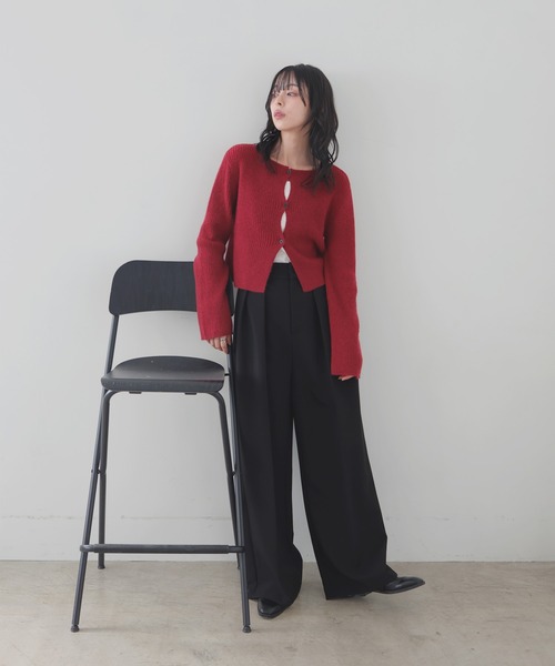 LIAN（リアン）の「センターホールリブニットカーディガン（カーディガン/ボレロ・レディース・ブラウン/レッド/チャコールグレー/ブラック・FREE）」の11枚目の写真