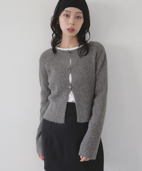 PRADA リブニットカーディガン グレー センターホールリブニットカーディガン（カーディガン/ボレロ