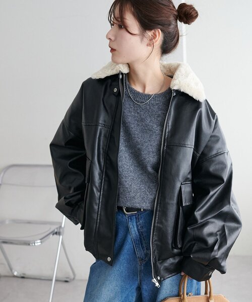 WEB限定】ティペット付レザーブルゾン（ブルゾン）｜DISCOAT（ディス