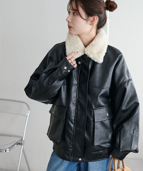 WEB限定】ティペット付レザーブルゾン（ブルゾン）｜DISCOAT（ディス