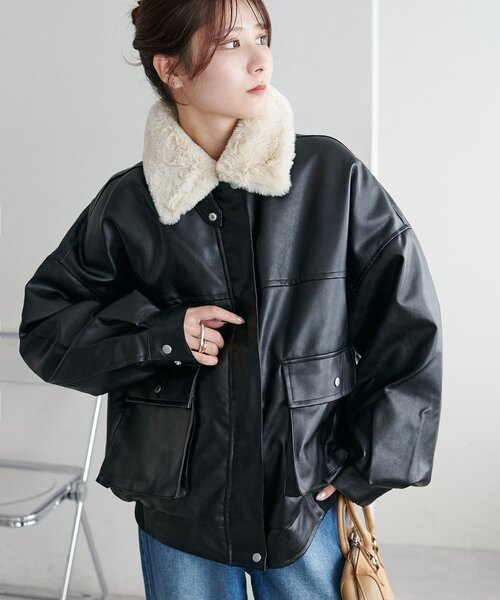 WEB限定】ティペット付レザーブルゾン（ブルゾン）｜DISCOAT（ディス