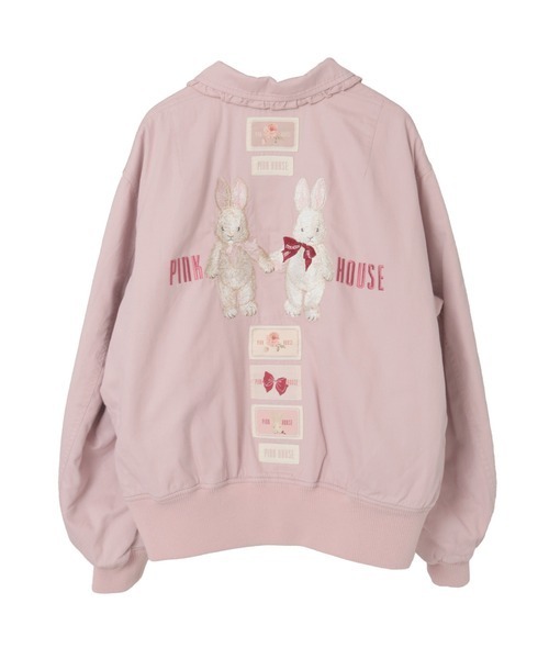 【入手困難】 ピンクハウス ロゴ刺繍 スタジャン レザー 犬　花　ピンク　中綿 バラ園うさぎ刺繍ブルゾン（ブルゾン）｜PINK HOUSE（ピンク