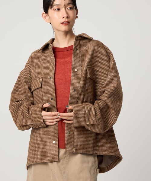 ブラウン コットンジャケット CITEN＞ミニチェックジャケットブラウン（カバーオール）｜CITEN