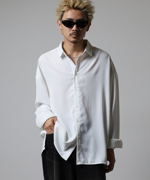 FUNALIVE（ファンアライブ）の「短丈 バルーンスリーブ 長袖 ワイドとろみシャツ（シャツ/ブラウス・メンズ・ブラック/オフホワイト/スミクロ/ブラウン/バーガンディー・M/L）」の8枚目の写真